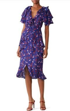 Talulah The Yearning Ruffle Hourglass Midi Dress Floral Purple Womens XS